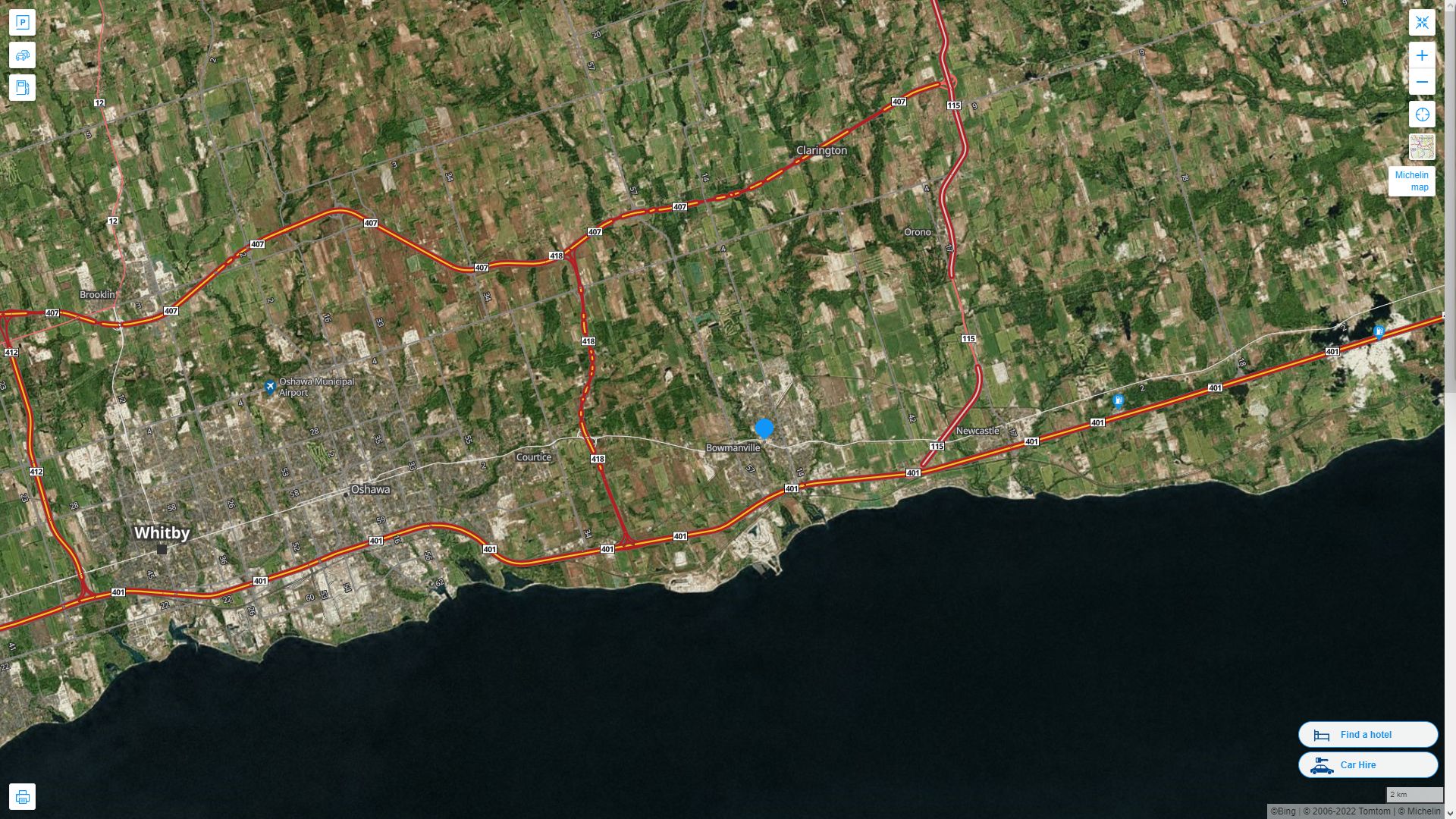 Bowmanville Highway and Road Map with Satellite View